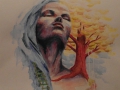 aquarel vrouw schommel boom